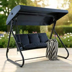 3-Seat Outdoor Convertible Swing Glider, Adjustable Canopy, Removable Cushions, 750 LBS Weight Capacity, Removable Cushions, Heavy-Duty Metal Frame