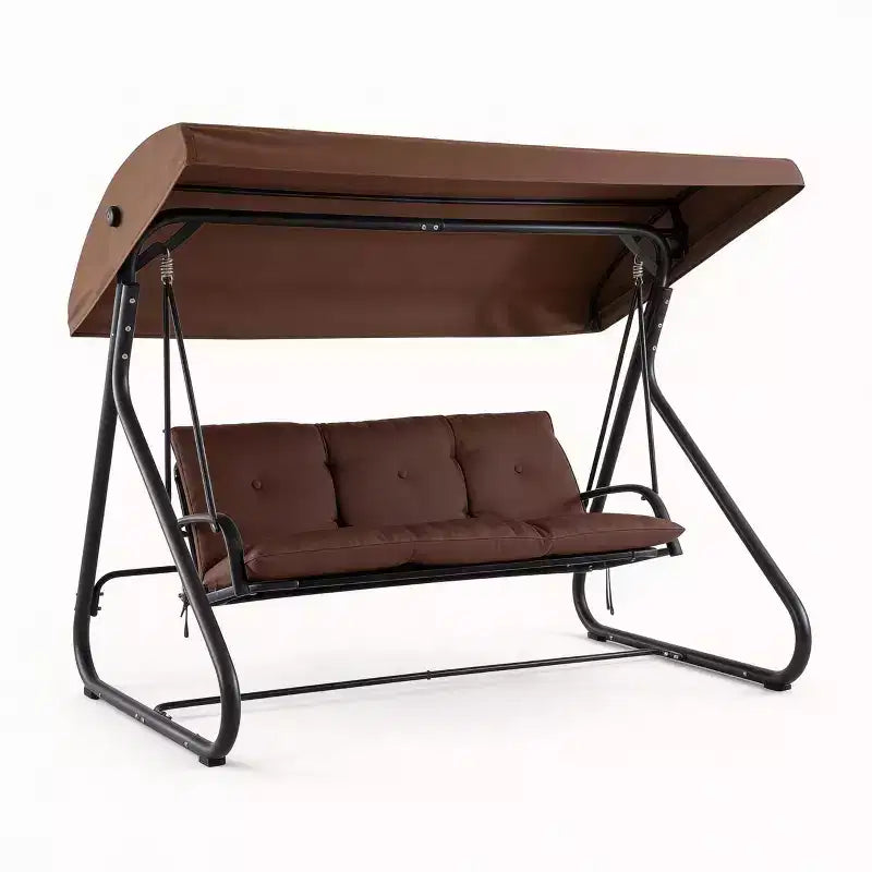 Balançoire-planeur de jardin convertible à 3 places, auvent réglable, coussins amovibles, capacité de charge de 340 kg, coussins amovibles, cadre métallique robuste