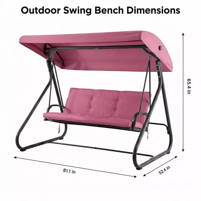 Balançoire-planeur de jardin convertible à 3 places, auvent réglable, coussins amovibles, capacité de charge de 340 kg, coussins amovibles, cadre métallique robuste