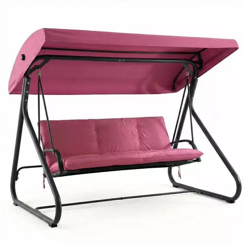 Balançoire-planeur de jardin convertible à 3 places, auvent réglable, coussins amovibles, capacité de charge de 340 kg, coussins amovibles, cadre métallique robuste