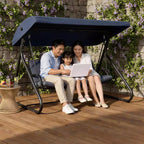 Balançoire-planeur de jardin convertible à 3 places, auvent réglable, coussins amovibles, capacité de charge de 340 kg, coussins amovibles, cadre métallique robuste
