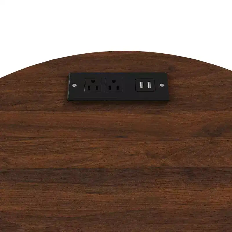 Table de chevet moderne du milieu du siècle avec station de charge, porte coulissante, finition noyer ronde/cylindrique (W2700P385517)