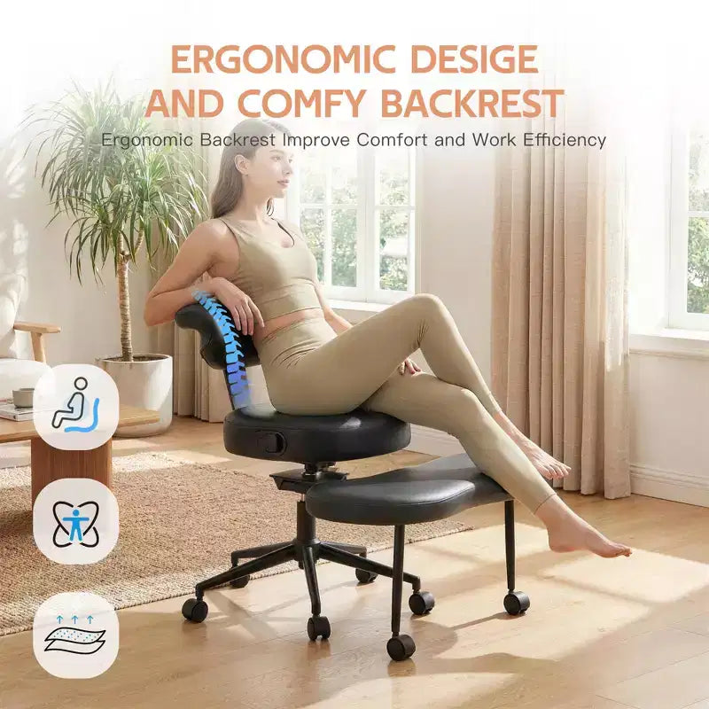 Chaise de bureau ergonomique à pattes croisées avec support lombaire, chaise de méditation pivotante à 360°