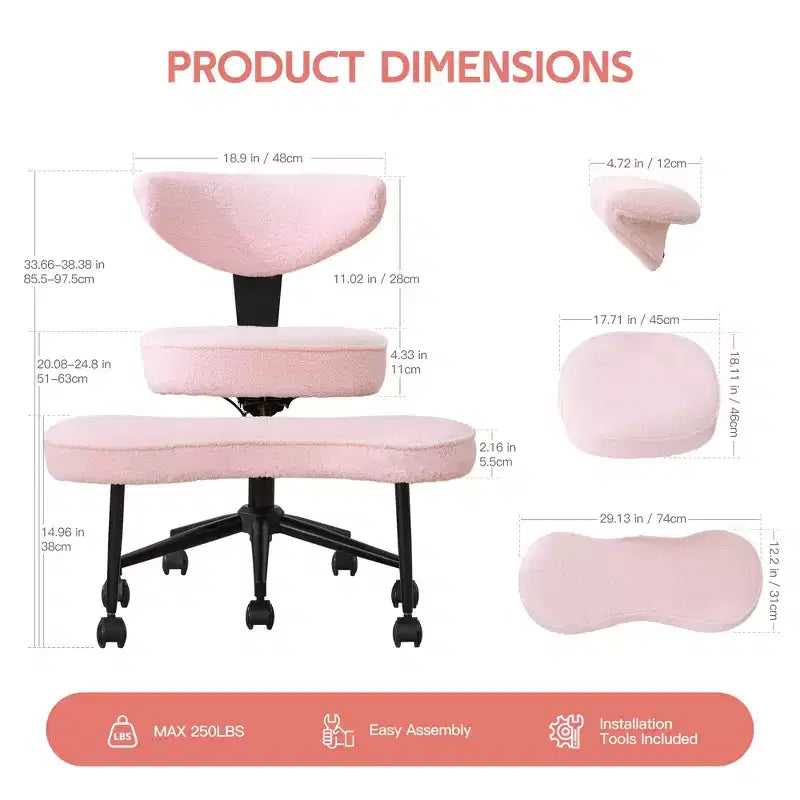 Chaise de bureau ergonomique à pattes croisées avec support lombaire, chaise de méditation pivotante à 360°