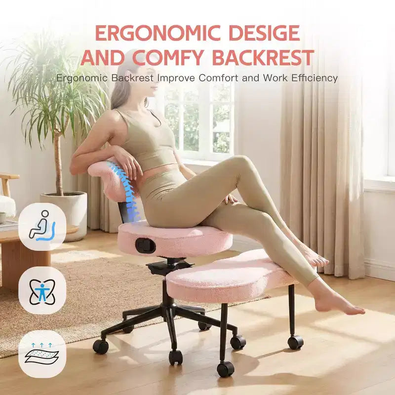 Chaise de bureau ergonomique à pattes croisées avec support lombaire, chaise de méditation pivotante à 360°