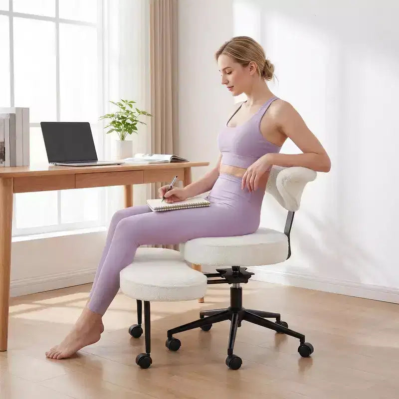 Chaise de bureau ergonomique à pattes croisées avec support lombaire, chaise de méditation pivotante à 360°