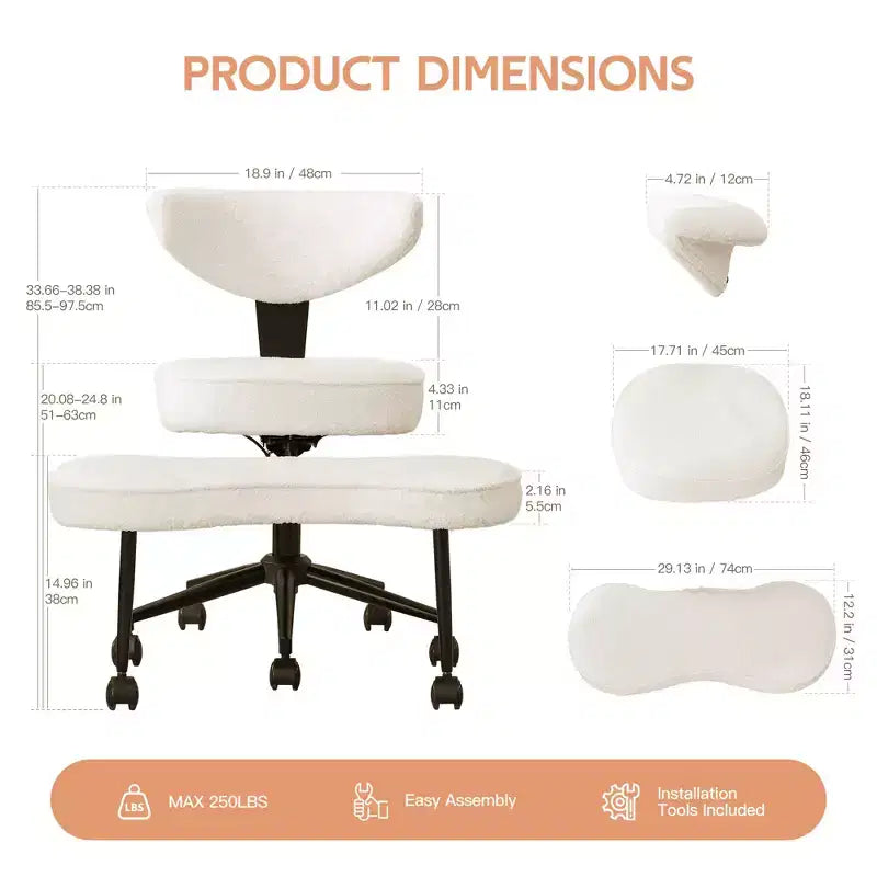 Chaise de bureau ergonomique à pattes croisées avec support lombaire, chaise de méditation pivotante à 360°