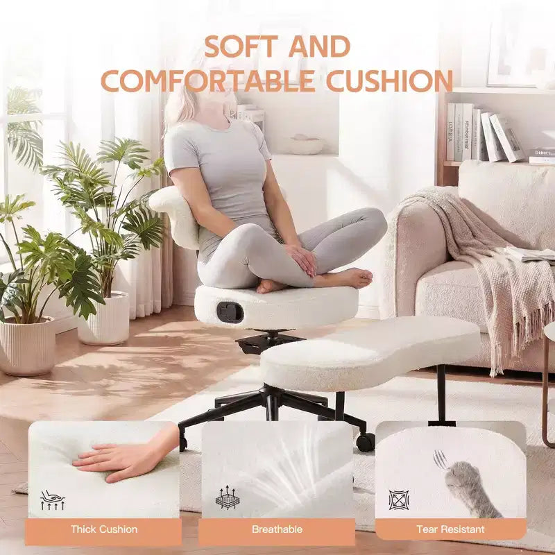 Chaise de bureau ergonomique à pattes croisées avec support lombaire, chaise de méditation pivotante à 360°