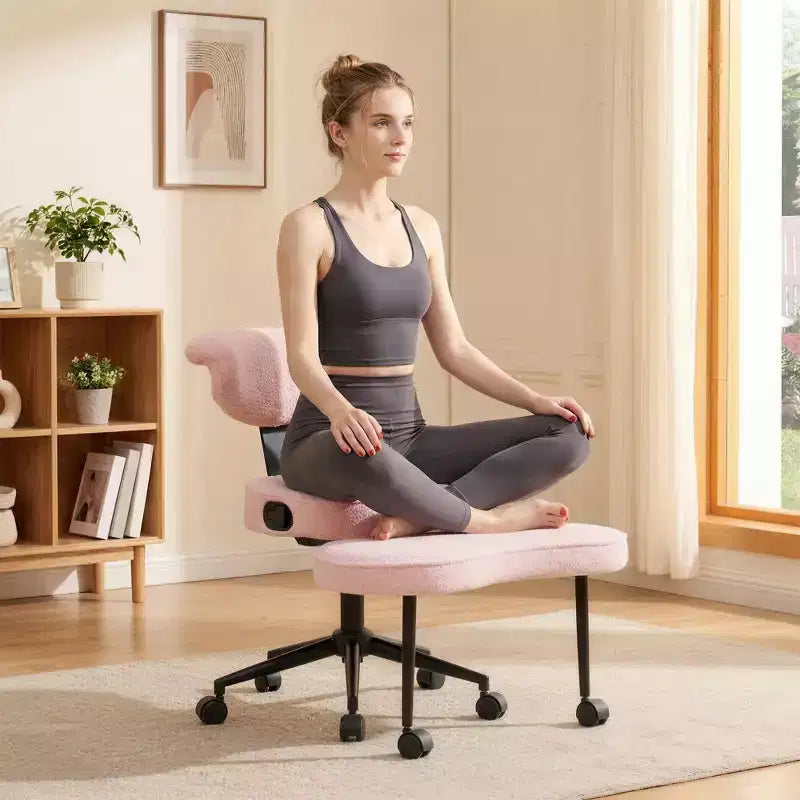 Chaise de bureau ergonomique à pattes croisées avec support lombaire, chaise de méditation pivotante à 360°