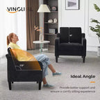 VINGLI Chaises de salon, fauteuil d'appoint noir, coussin d'assise de 14 cm d'épaisseur, chaise confortable en chenille douce, fauteuil tapissé.