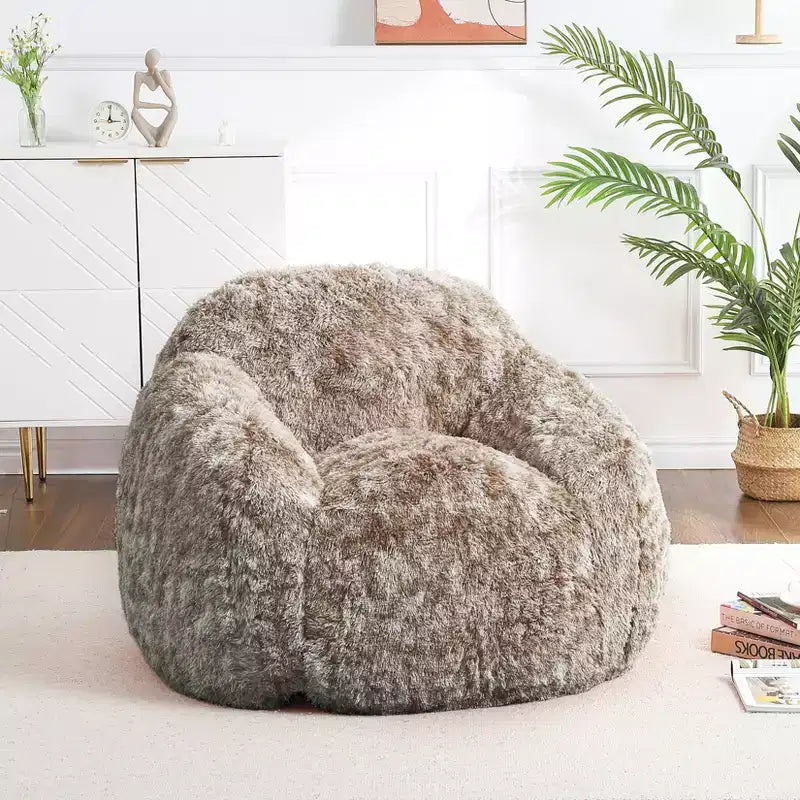 Pouf géant en fausse fourrure douce avec accoudoirs, garni de mousse, confortable pour la chambre, le salon, la lecture et les jeux