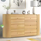 COZONY 6-Drawer Wooden Dresser with Curved Edges, Oak Finish Chest, Mid-Century Modern Storage