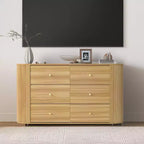 Commode en bois COZONY à 6 tiroirs avec bords incurvés, finition chêne, style Mid-Century Modern