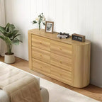 Commode en bois COZONY à 6 tiroirs avec bords incurvés, finition chêne, style Mid-Century Modern