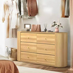 Commode en bois COZONY à 6 tiroirs avec bords incurvés, finition chêne, style Mid-Century Modern