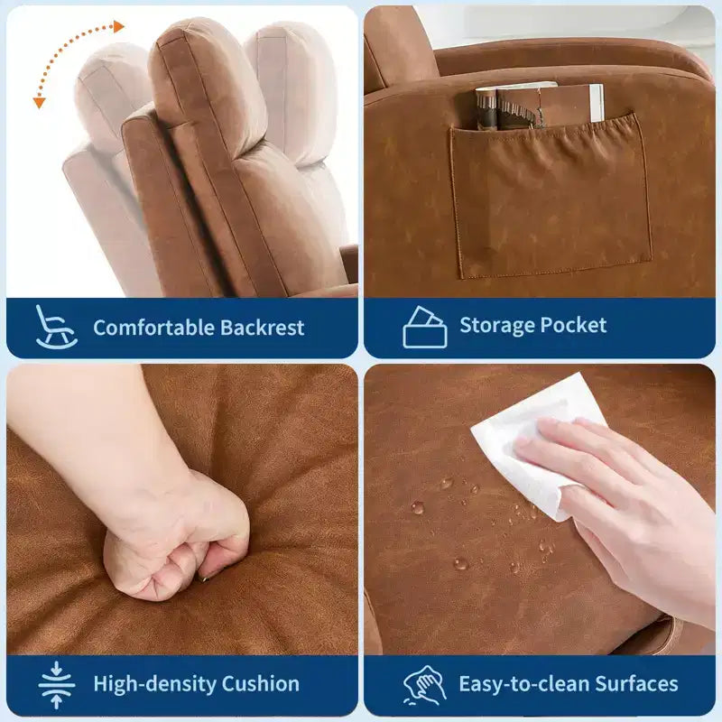 Fauteuil à bascule de puériculture avec repose-pieds réglable – Rocker planeur capitonné avec poche latérale pour salon, chambre, chambre de bébé