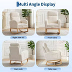 Fauteuil à bascule de puériculture avec repose-pieds réglable – Rocker planeur capitonné avec poche latérale pour salon, chambre, chambre de bébé