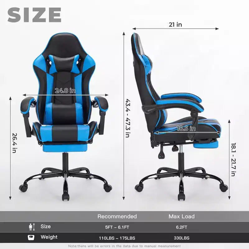 Chaise de jeu avec repose-pieds, chaise d'ordinateur ergonomique avec appuie-tête et support lombaire, chaise de jeu respirante et réglable en hauteur pour la maison et le bureau