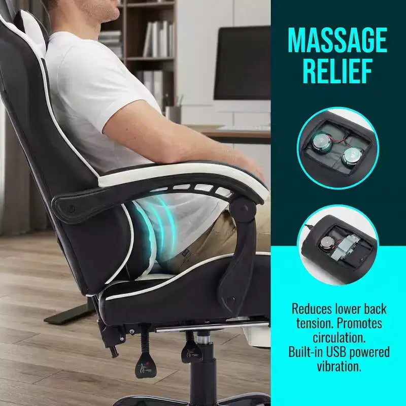 Chaise de jeu avec repose-pieds, chaise d'ordinateur ergonomique avec appuie-tête et support lombaire, chaise de jeu respirante et réglable en hauteur pour la maison et le bureau