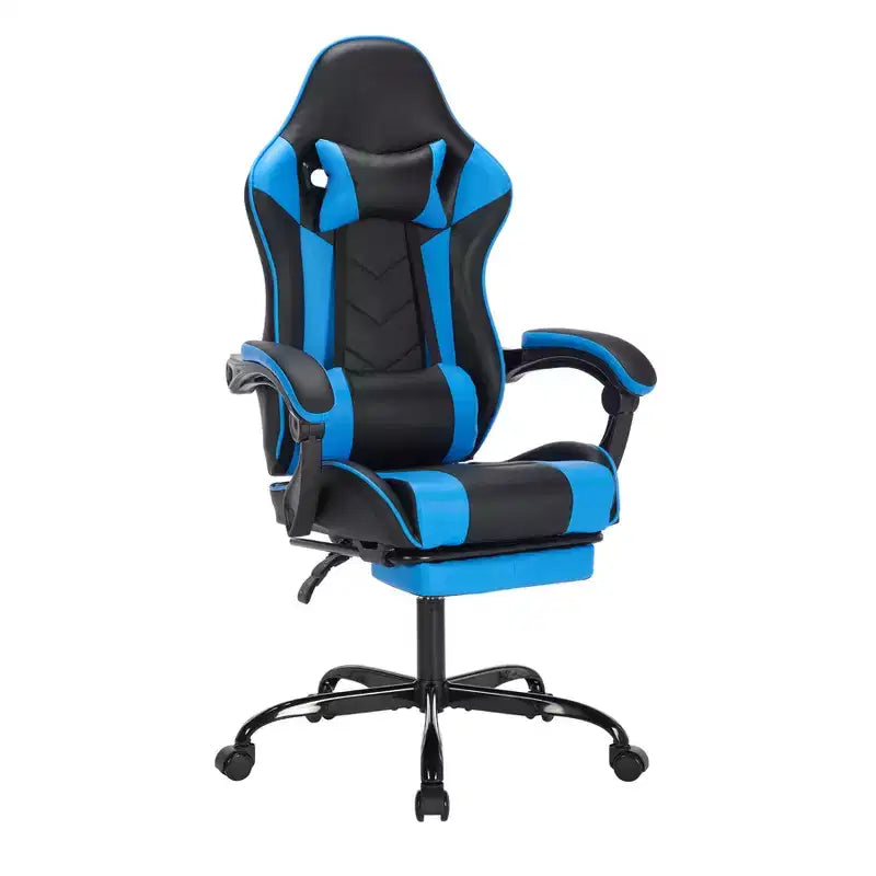 Chaise de jeu avec repose-pieds, chaise d'ordinateur ergonomique avec appuie-tête et support lombaire, chaise de jeu respirante et réglable en hauteur pour la maison et le bureau