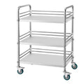 VEVOR Stainless Steel Cart, 3-Tier Rolling Lab Utility Cart with Lockable Wheels, Medical Serving Trolley Clinic Tray, Silver