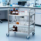 VEVOR Chariot de service en acier inoxydable à 3 niveaux avec roues verrouillables, chariot de service médical pour clinique, argent
