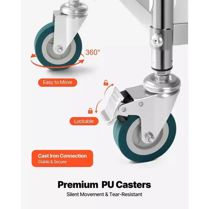 VEVOR Chariot de service en acier inoxydable à 3 niveaux avec roues verrouillables, chariot de service médical pour clinique, argent
