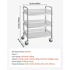 VEVOR Chariot de service en acier inoxydable à 3 niveaux avec roues verrouillables, chariot de service médical pour clinique, argent