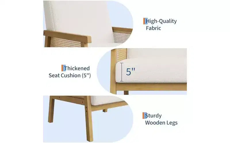 Fauteuil d'appoint en cuir PU GustoWave - Fauteuil en rotin avec accoudoirs et pieds en bois, chaise de lecture rembourrée pour salon/chambre/salle de lecture