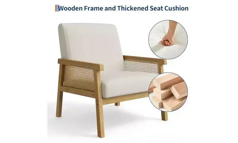 Fauteuil d'appoint en cuir PU GustoWave - Fauteuil en rotin avec accoudoirs et pieds en bois, chaise de lecture rembourrée pour salon/chambre/salle de lecture