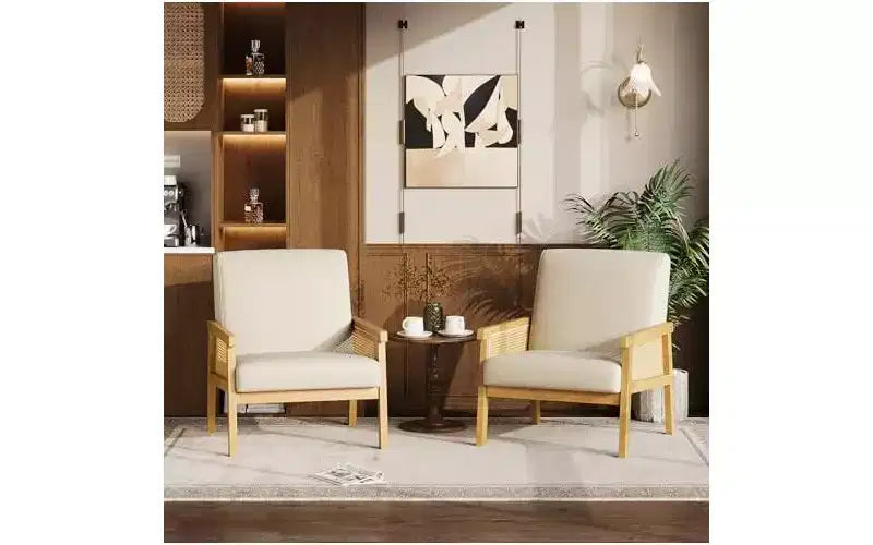 Fauteuil d'appoint en cuir PU GustoWave - Fauteuil en rotin avec accoudoirs et pieds en bois, chaise de lecture rembourrée pour salon/chambre/salle de lecture