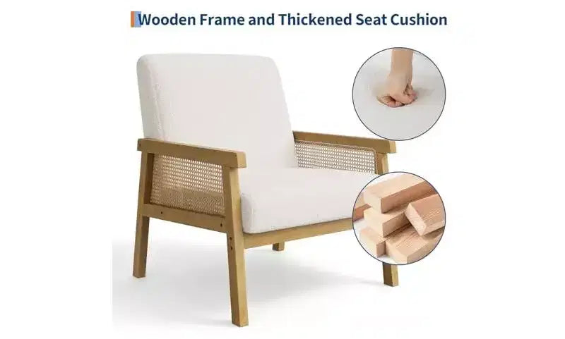 Fauteuil d'appoint en cuir PU GustoWave - Fauteuil en rotin avec accoudoirs et pieds en bois, chaise de lecture rembourrée pour salon/chambre/salle de lecture