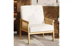 Fauteuil d'appoint en cuir PU GustoWave - Fauteuil en rotin avec accoudoirs et pieds en bois, chaise de lecture rembourrée pour salon/chambre/salle de lecture