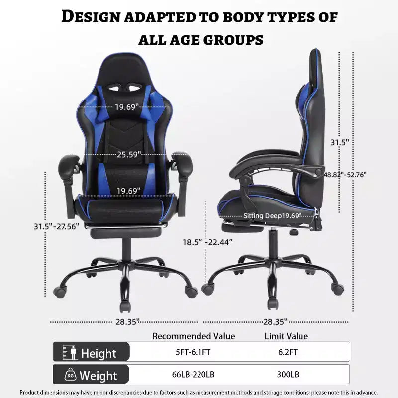 Chaise de jeu en cuir PU avec dossier inclinable et repose-pieds rétractable, chaise de bureau pivotante à dossier haut pour joueurs et bureau à domicile - Panipeachy