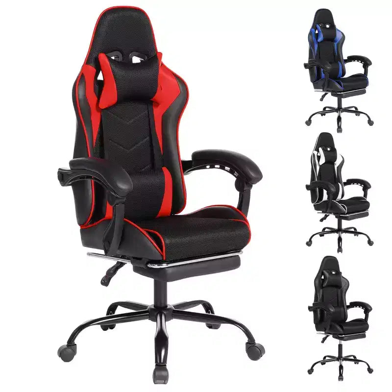 Chaise de jeu en cuir PU avec dossier inclinable et repose-pieds rétractable, chaise de bureau pivotante à dossier haut pour joueurs et bureau à domicile - Panipeachy