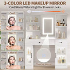 Coiffeuse avec miroir coulissant, 7 tiroirs, 6 étagères de rangement, meuble de maquillage moderne, montage facile, pour la maison, le salon