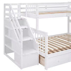 Lit superposé en L Luxystar avec trois couchages (deux lits superposés jumeaux et un lit double), tiroirs, bureau, étagères et armoire