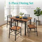 Ensemble de salle à manger moderne 5 pièces de Best Choice Products, table de cuisine avec 4 chaises assorties et étagère de rangement – Marron moyen/noir