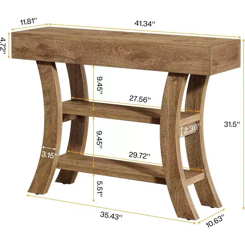 Console Lantine 41 pouces, table étroite rustique à 3 niveaux avec étagères de rangement pour entrée, salon, couloir, foyer, chêne marron
