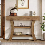 Console Lantine 41 pouces, table étroite rustique à 3 niveaux avec étagères de rangement pour entrée, salon, couloir, foyer, chêne marron