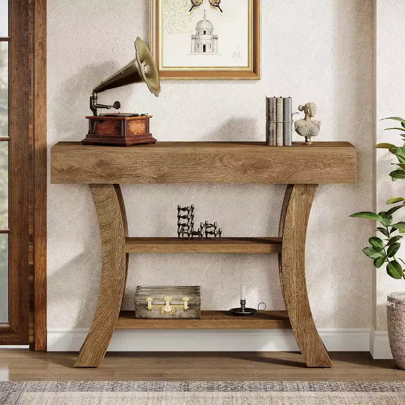Console Lantine 41 pouces, table étroite rustique à 3 niveaux avec étagères de rangement pour entrée, salon, couloir, foyer, chêne marron