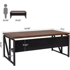 Bureau d'ordinateur Lantine de 63 po avec étagère de rangement inférieure, noyer foncé et pieds en acier, pour poste de travail à domicile; armoire non incluse.
