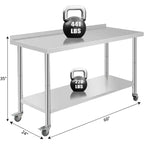 Table de travail en acier inoxydable 60x24x35, table de préparation robuste avec étagère inférieure réglable pour cuisine, restaurant, maison, hôtel et poste de travail.