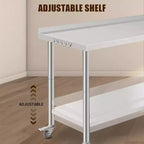 Table de travail en acier inoxydable 60x24x35, table de préparation robuste avec étagère inférieure réglable pour cuisine, restaurant, maison, hôtel et poste de travail.