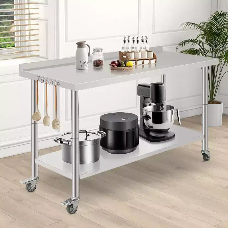Table de travail en acier inoxydable 60x24x35, table de préparation robuste avec étagère inférieure réglable pour cuisine, restaurant, maison, hôtel et poste de travail.