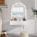 GDFStudio Silas Floating Makeup Vanity Desk with Mirror, 3-Color Lights and Power Outlet