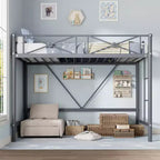 Lit mezzanine en métal robuste, taille simple, cadre moderne en acier avec rampes de sécurité, peu encombrant pour chambre et école