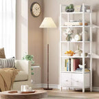 Étagère moderne de 180 cm de haut à 6 niveaux avec deux tiroirs, bibliothèque autonome en bois et métal, organisateur de rangement pour la maison, le bureau, le salon, blanc