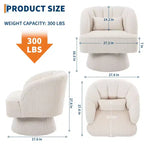 Fauteuil d'appoint pivotant ultra moelleux, fauteuil de salon 360 baril avec rembourrage nuage, dossier rayé, velours côtelé, beige