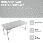 Table de jeu pliante en rotin d'extérieur Whisen 4ft, Table de cartes portable en plastique étanche pour terrasse, Table de banquet pliante haute capacité de charge